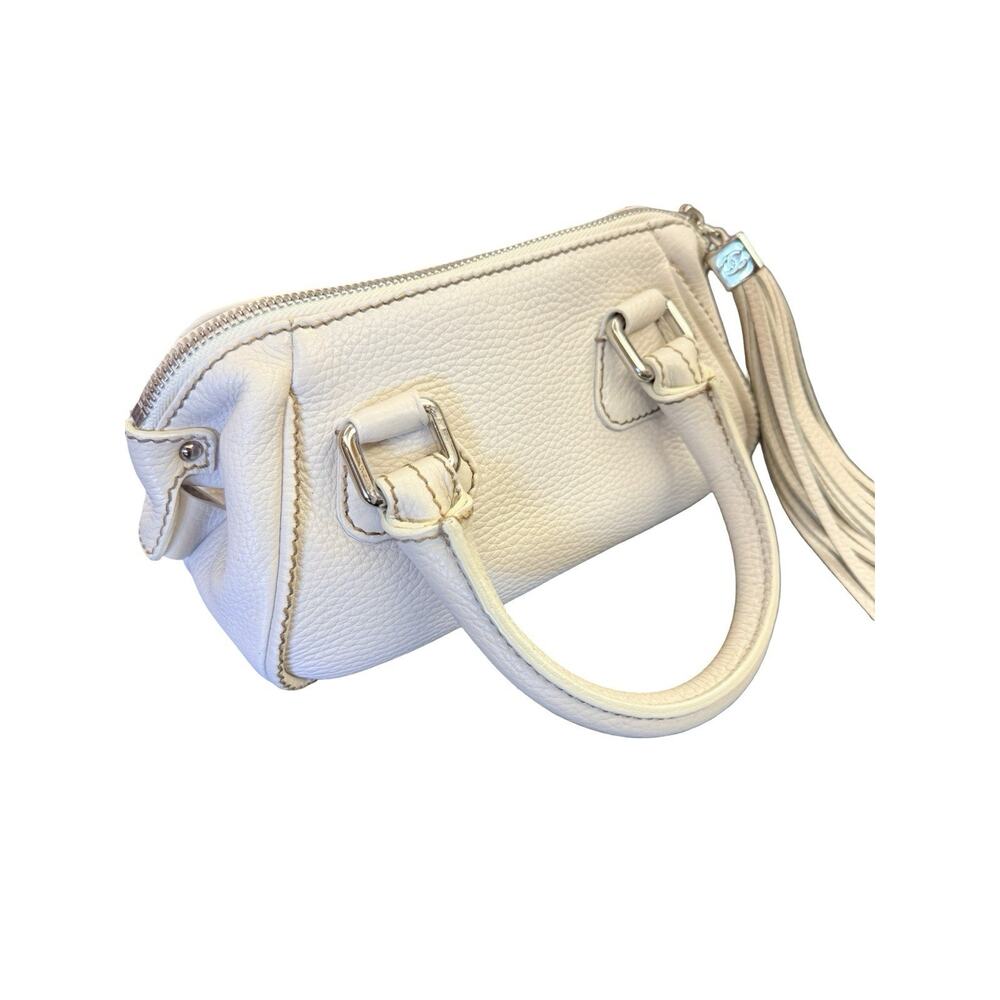 Vintage Chanel Small LAX Bowler Bag Pebbled Leather Silver Tassel Very Good - Picture 5 of 13